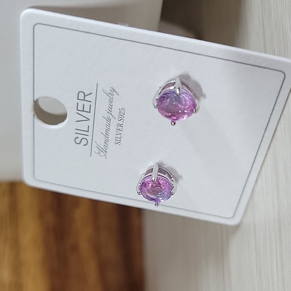Genuine Purple Tourmaline Stud Earrings, S925 - Picture 6 of 10